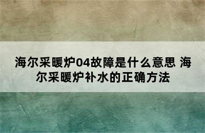 海尔采暖炉04故障是什么意思 海尔采暖炉补水的正确方法